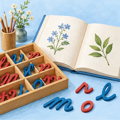 Movable alphabet and a book for language learning