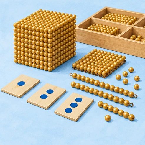 Golden beads and numeral tiles for mathematics